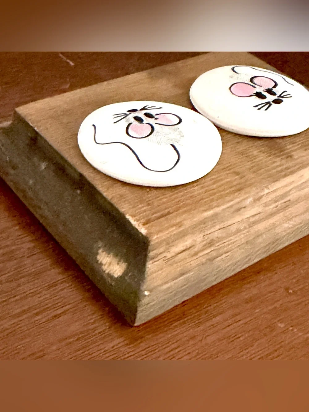 Vintage Mice Thumbprint Mouse Cute Mini Wood Wall Hanging Plaque Handmade 4x3”